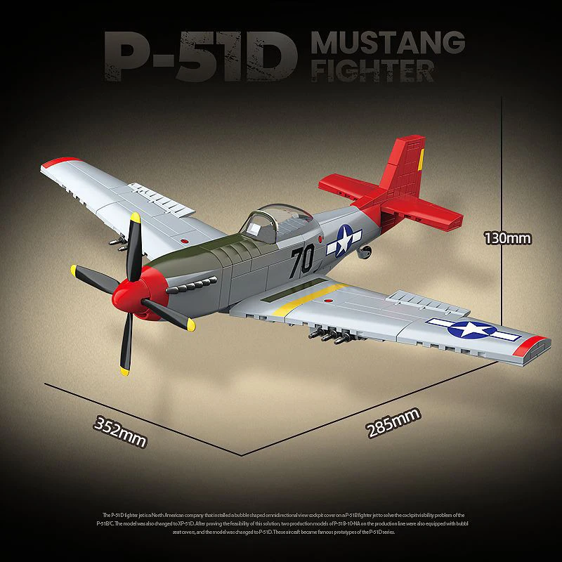 Moc 군사 P-51 머스탱 전투기, WW2 항공기 빌딩 블록, 2 차 세계 대전 비행기 육군 피규어 브릭 모델 키트, 어린이 장난감 선물