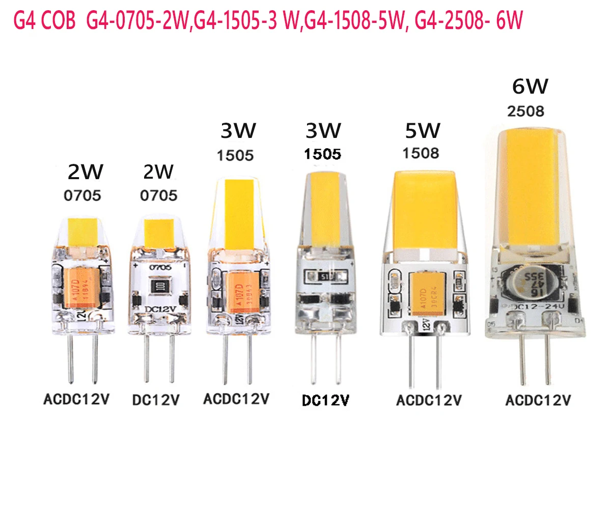 ACDC12V -24V G4 COB 電球 0705 1505 1508 2508 4 ワット 5 ワット 6 ワット LED ...