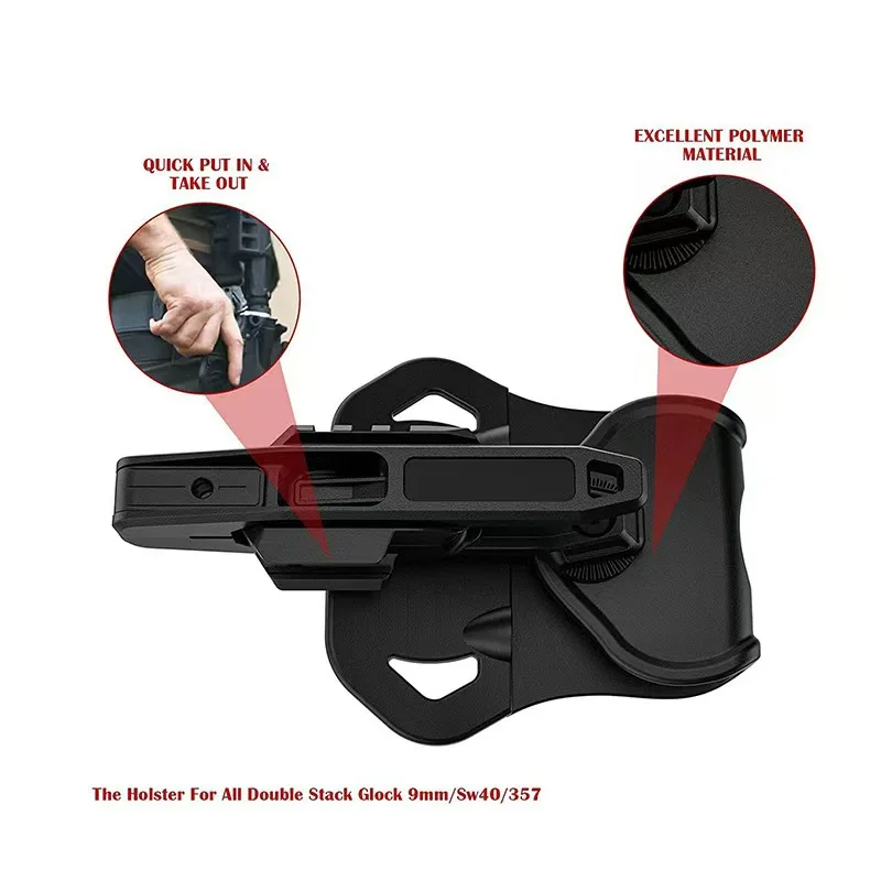 Taktisches Pistolenholster Schwarz mit Schiene Kompatibel mit Glock G17 G19 G22 34 SW40 357 Hüftholster 9mm Outdoor CS Herren Handfeuerwaffen-Etui – Detail 8