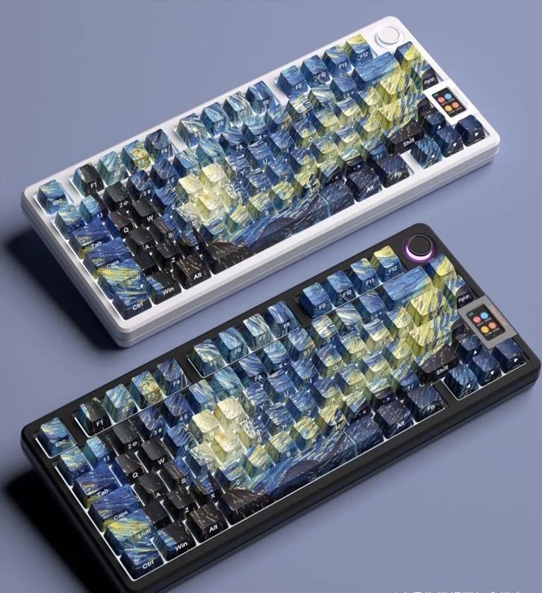 Translúcido Pbt Van Gogh Keycaps Double Shot Side Print Brilho Através de Backlit Tecla Iso para Teclado Mecânico mx 135 Teclas
