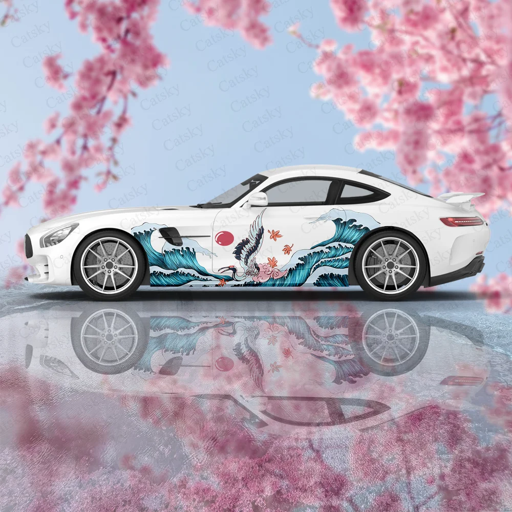 Sea Wave Crane Spray Vehicle Livvery Sticker Comic Theme Sidecar Sticker Cast Vinyl Sticker Universal Size Wrapper Sticker