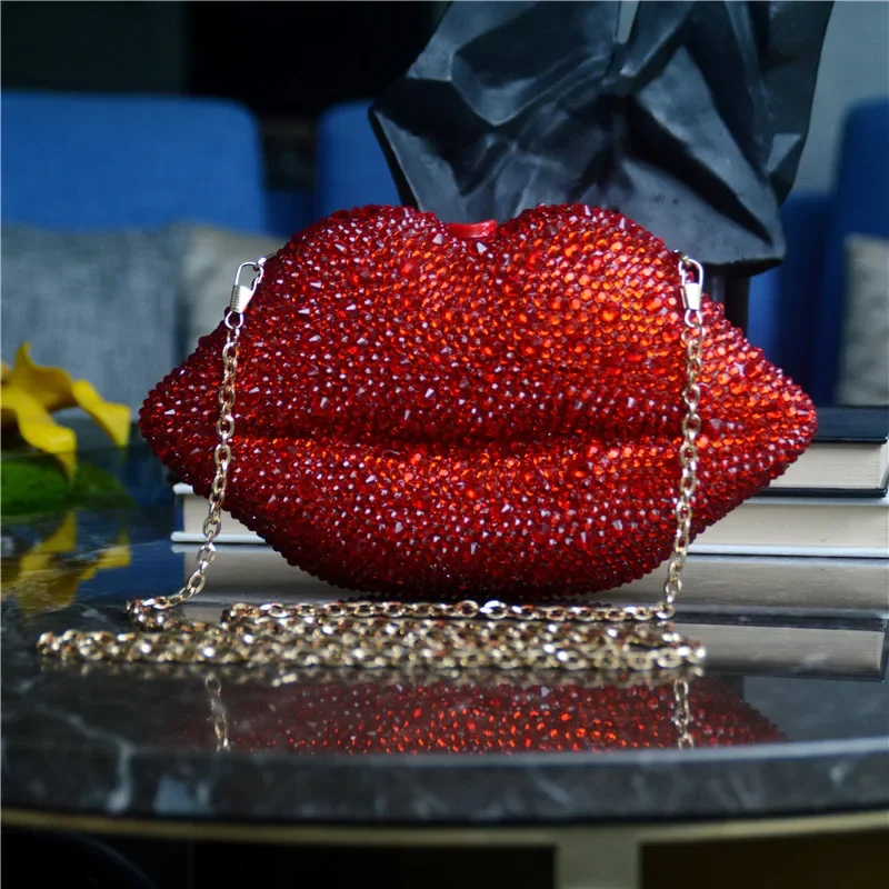 

Women Red Lips Clutch Bag High Quality Ladies Acrylic Chain Shoulder Bag Bolsa Evening Bag Lips Shape Purse