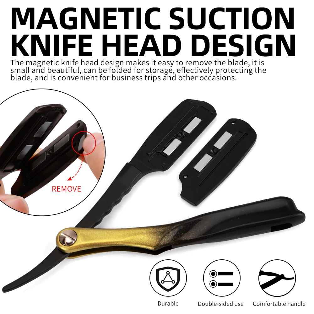 Rasoio Manuale con Testina Magnetica, Regolabarba, Epilatore Facciale, Kit Professionale per Barbiere, Durevole per Rasatura con Lame a Piuma - immagine 4