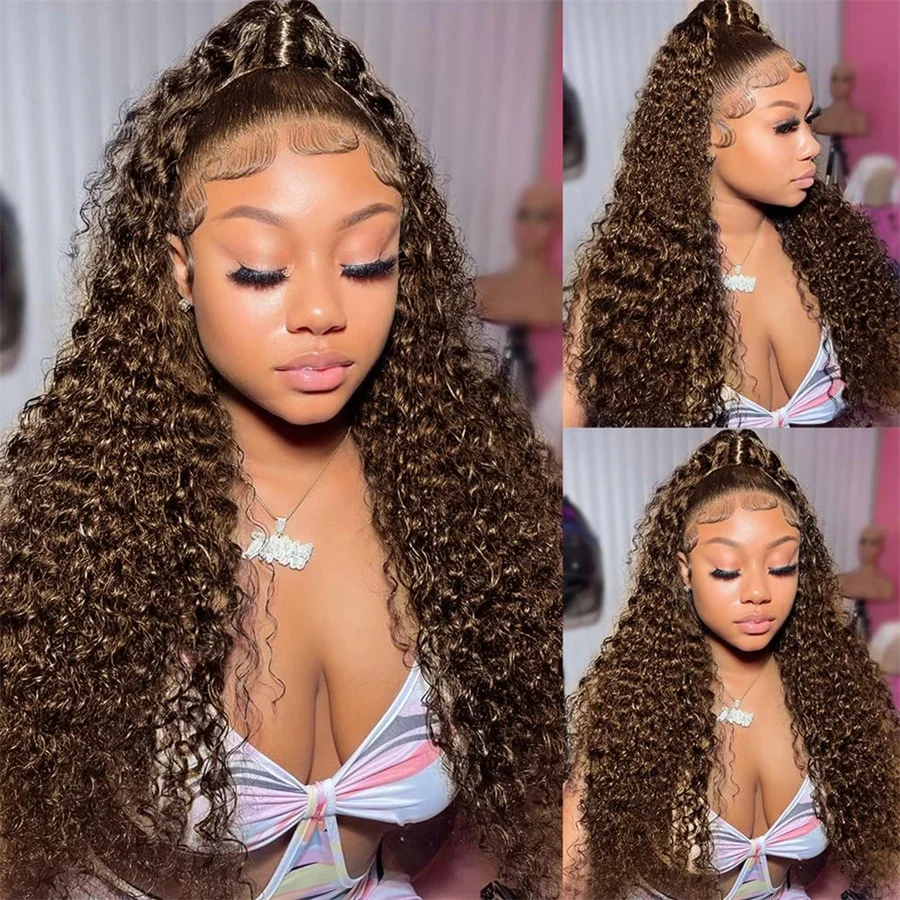 13x4 Hd Chocolate Brown Deep Wave Lace Front Wig Glueless Curly Lace Frontal Human Hair Wigs Pre Plucked Colored Wig For Women 2