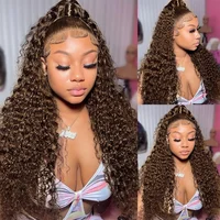 13x4 Hd Chocolate Brown Deep Wave Lace Front Wig Glueless Curly Lace Frontal Human Hair Wigs Pre Plucked Colored Wig For Women 2