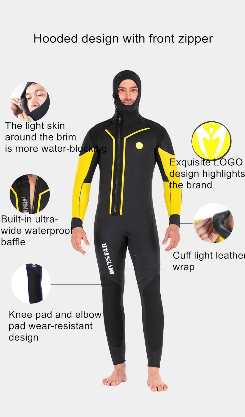 Cheap Spearfishing full wetsuit with hoodie for men 5mm neoprene for diving  suit for swimming surfing