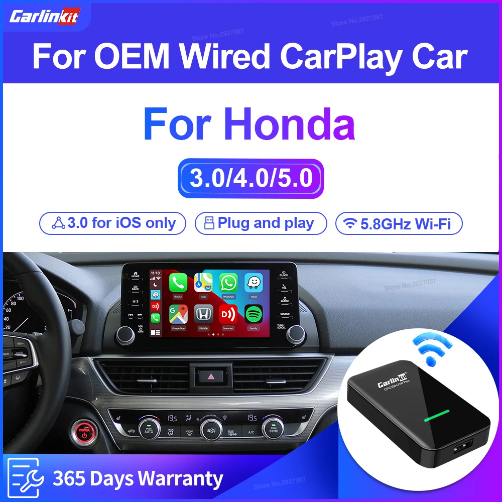 Carlinkit 5.0 4.0 3.0 Adattatore Wireless Carplay Cablato A Wireless Apple Car Play Box Per Honda Accord Ridgeline Cr-V Passport Fit