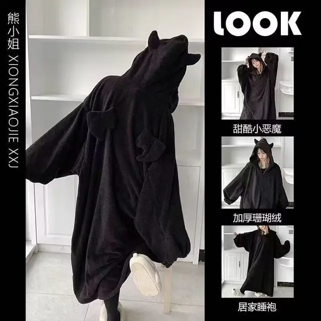 Winter New Fleece Warm Women's Cute Devil Pajamas Long Sleeve Outfit Set Women Sweet  Solid Color Home Wear