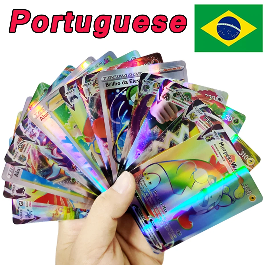 100pcs Portuguese Holographic Pokemon Cards 49vstar 51vmax Letter