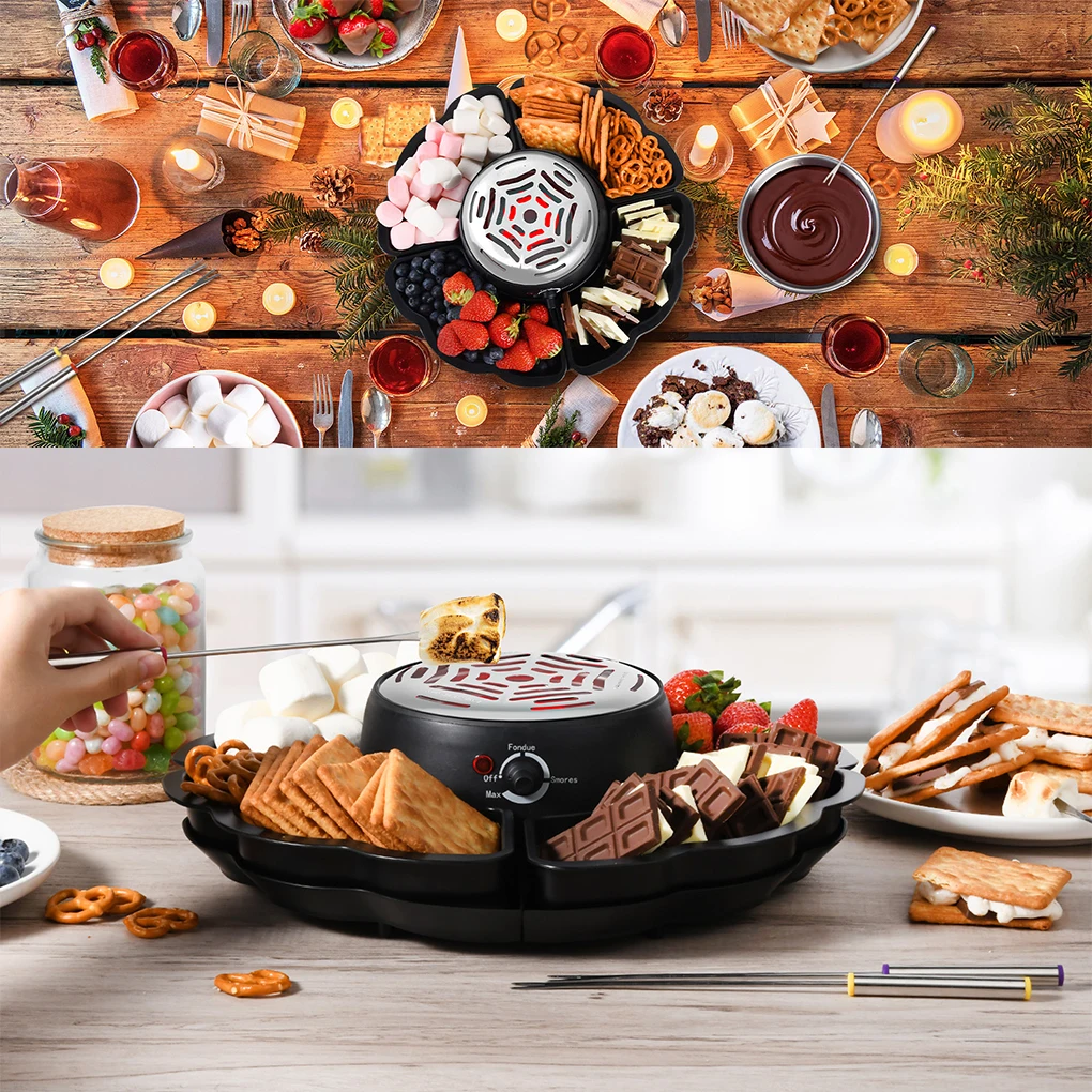 2in1 Electric Smores Maker with 4 Roasting Forks Tabletop Indoor Family Smore Maker Indoor Electric Marshmallow Roaster Smores