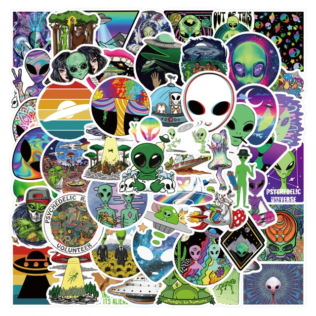 UFO Alien Adesivos para Crianças, Desenhos Animados, Laptop, Motocicleta,  Bagagem, Telefone, Guitarra, Skate, Impermeável, Etiqueta de