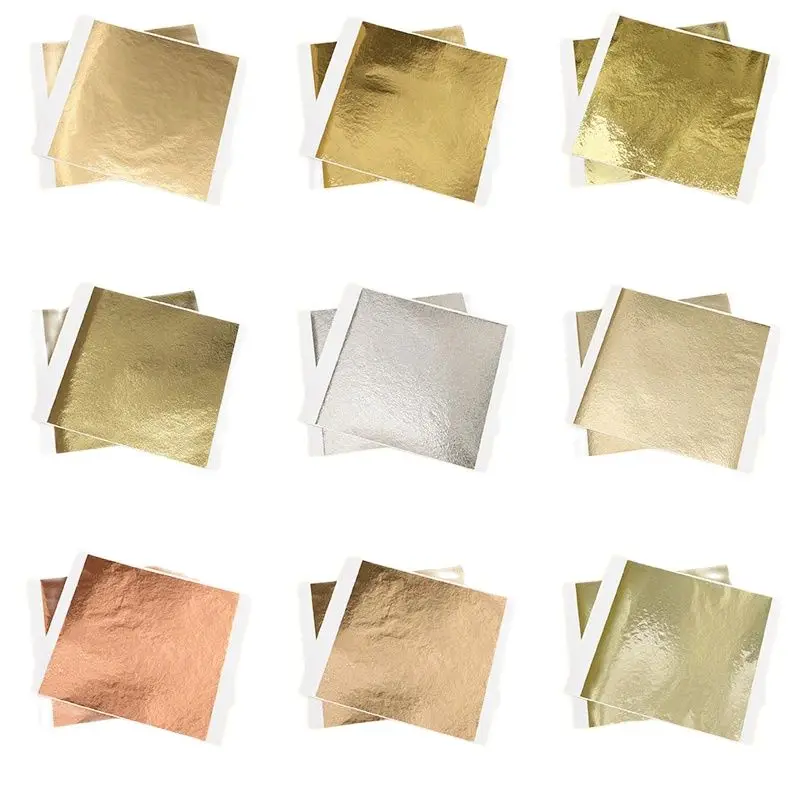 100Pcs Colored Gold Leaf Sheets Silver Glitter Paper Art Crafts For Gilding Furniture Walls Nail Vintage Decoration DIY Painting