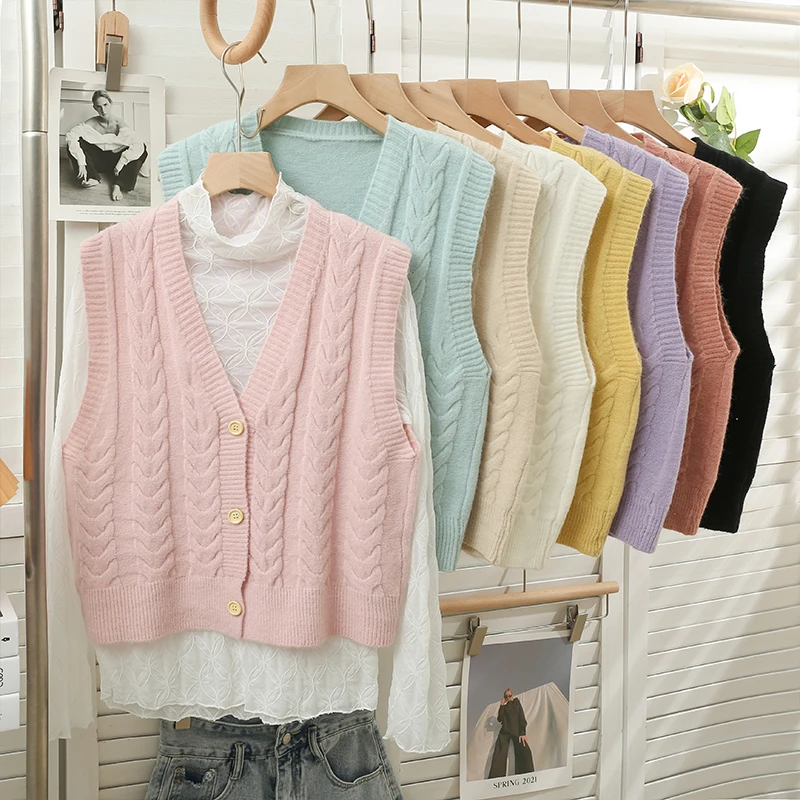 Mens Knitted Vest V Neck Sleeveless Jumper Button Up Sweater Tank Top