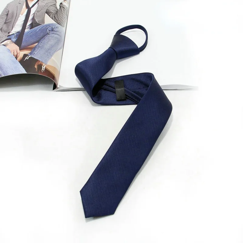 Neck Tie 5cm Pre-tied Neck Tie Mens Skinny Zipper Ties Solid Color Slim Narrow Bridegroom Party Dress Necktie Student Girl