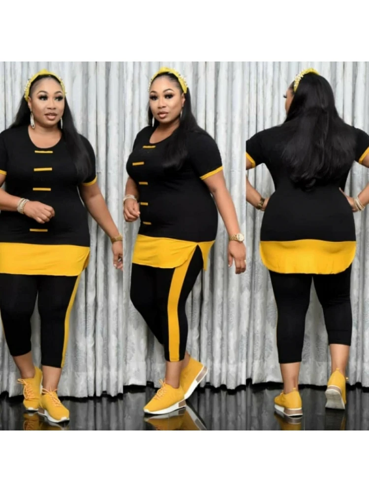 Two Piece Pant Sets Plus Size African Clothes Set Women Short Sleeve...