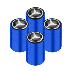 Luxury Car Tire Valve Caps with Emblem - Premium Metal Stickers for Enhanced Interior Aesthetics (Style 1 - blue - BENZ)