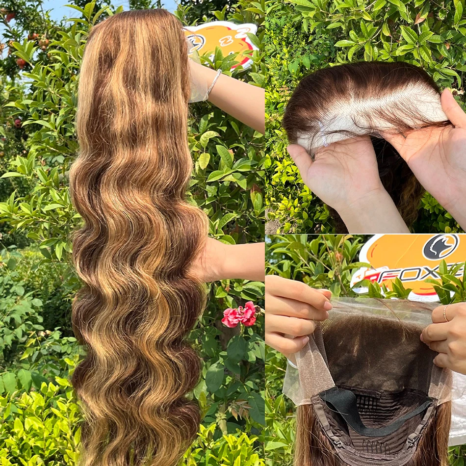 Ombre Honey Blone Wigs 4x4 Body Wave Preplucked Lace Frontal Wig Highlight Brown Human Hair 13x4 Lace Front Wigs For Women