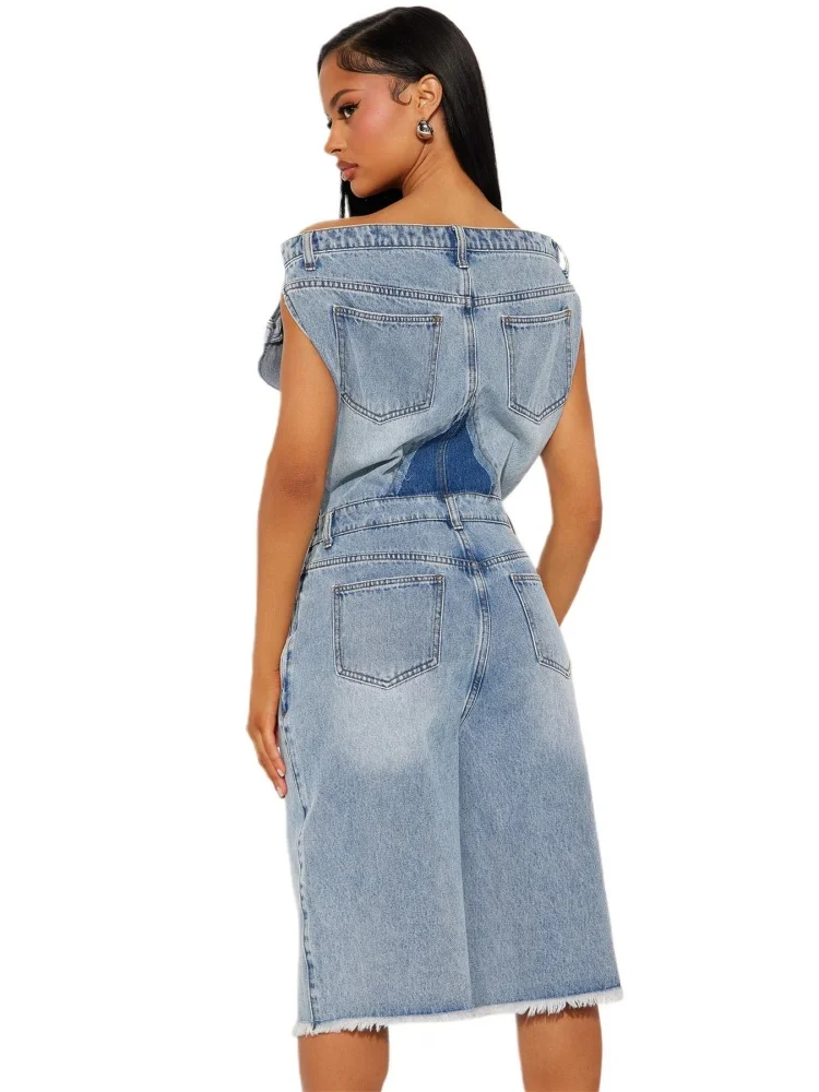 Wmstar Jumpsuits Rompers Wholesale New European American Casual Fashion Strapless One Shoulder Slimming Denim Summer 2025