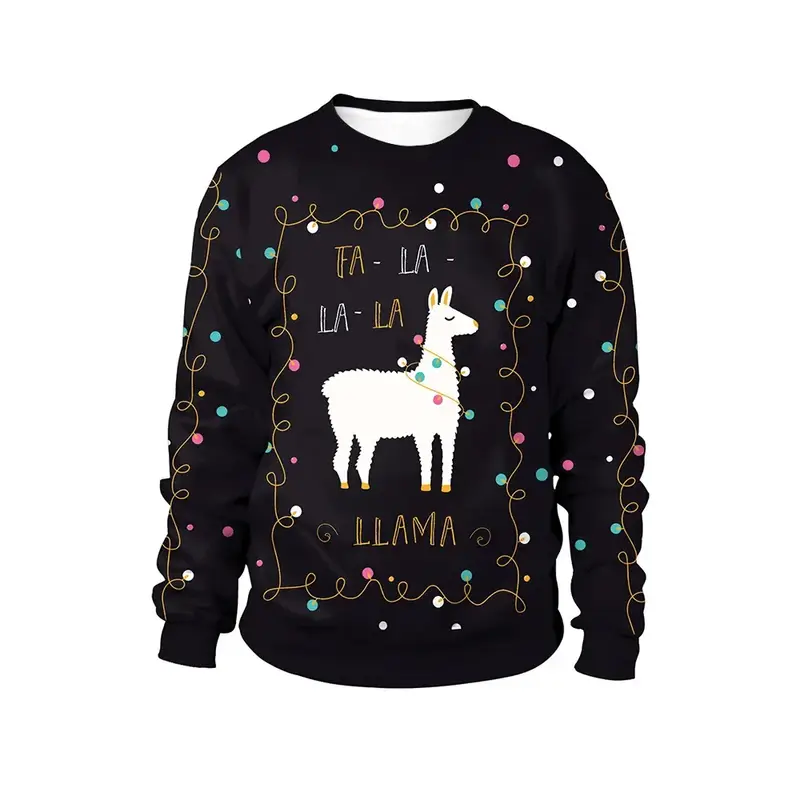Men Women Llama Ugly Christmas Sweatshirt 3D Funny Print New Year Eve Xmas Sweater Couples Pullover Holiday Party Jumper Tops - Image 22