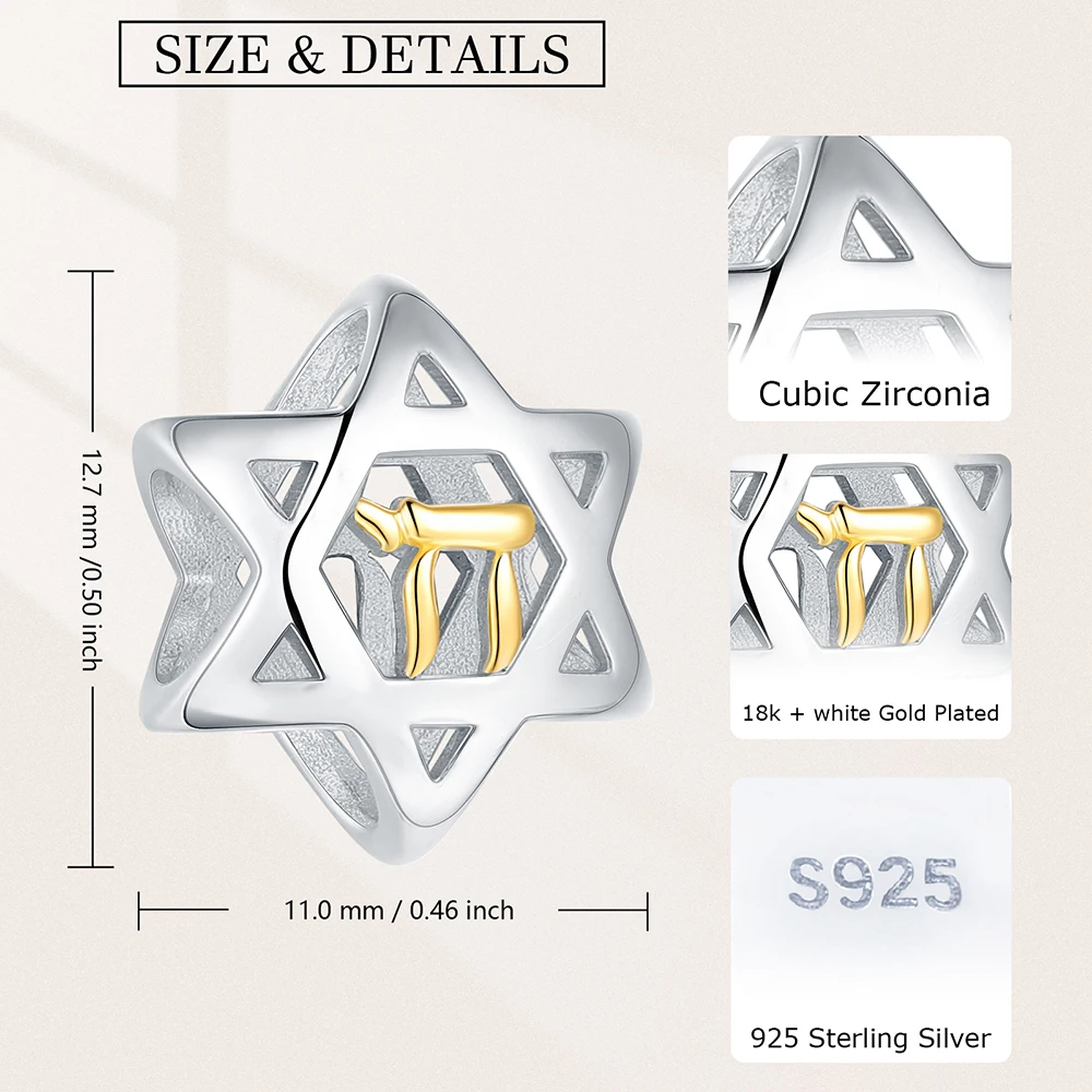 925 Sterling Silver Israel's Star Of David Beads Charms Fit Original European Bracelets Jewelry for Women Girls Christmas Gifts 5