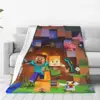 Cartoon Mines Pixel Game Crafts Flannel Blanket Super Warm Throw Blanket for Home Decor Decorative Street Trend Bedspread 2