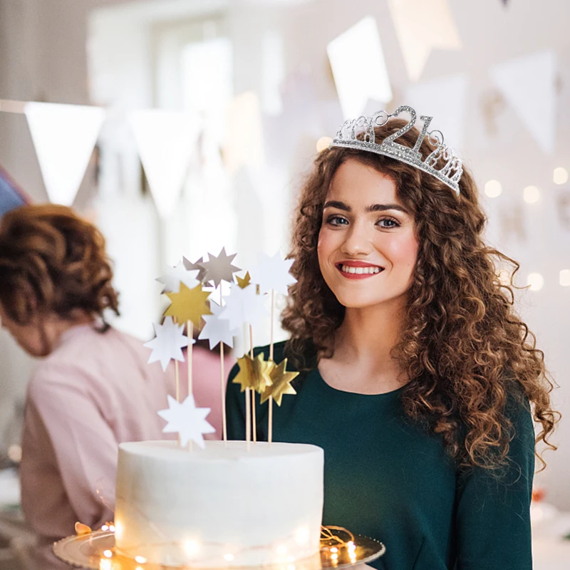 Birthday Crown 18/21/30/40/50/60 Birthday Party Decorations Adult Birthday Princess Crown Headband Crystal Tiara Women Crown Hair Accessories