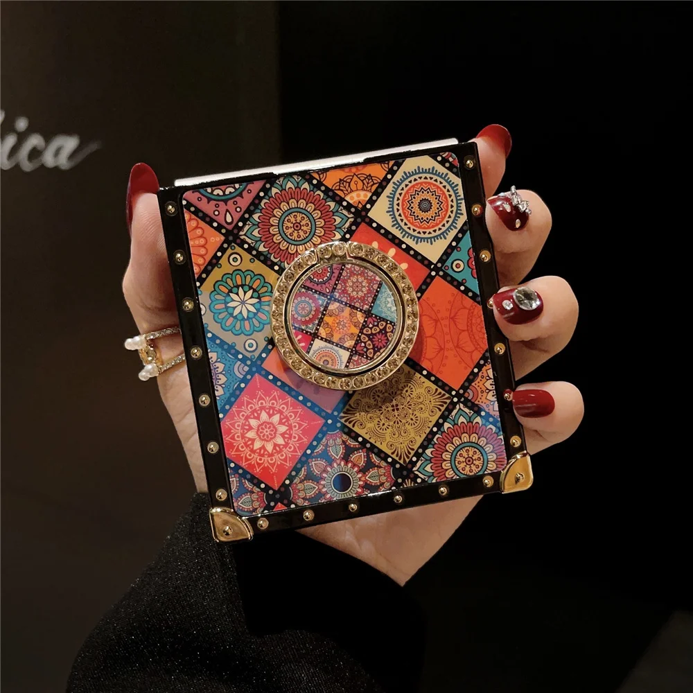 Luxury Flower Pattern Leather Cover For Samsung Galaxy Z Flip 4 Case  Fashion Square Case For Samsung Galaxy Z Flip 5 Flip 3 - AliExpress