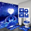Romantic Dolphin Heart Ocean Theme Bathroom Set - Waterproof Shower Curtain, Toilet Lid Cover, Bath Mat, and Contour Mat 1