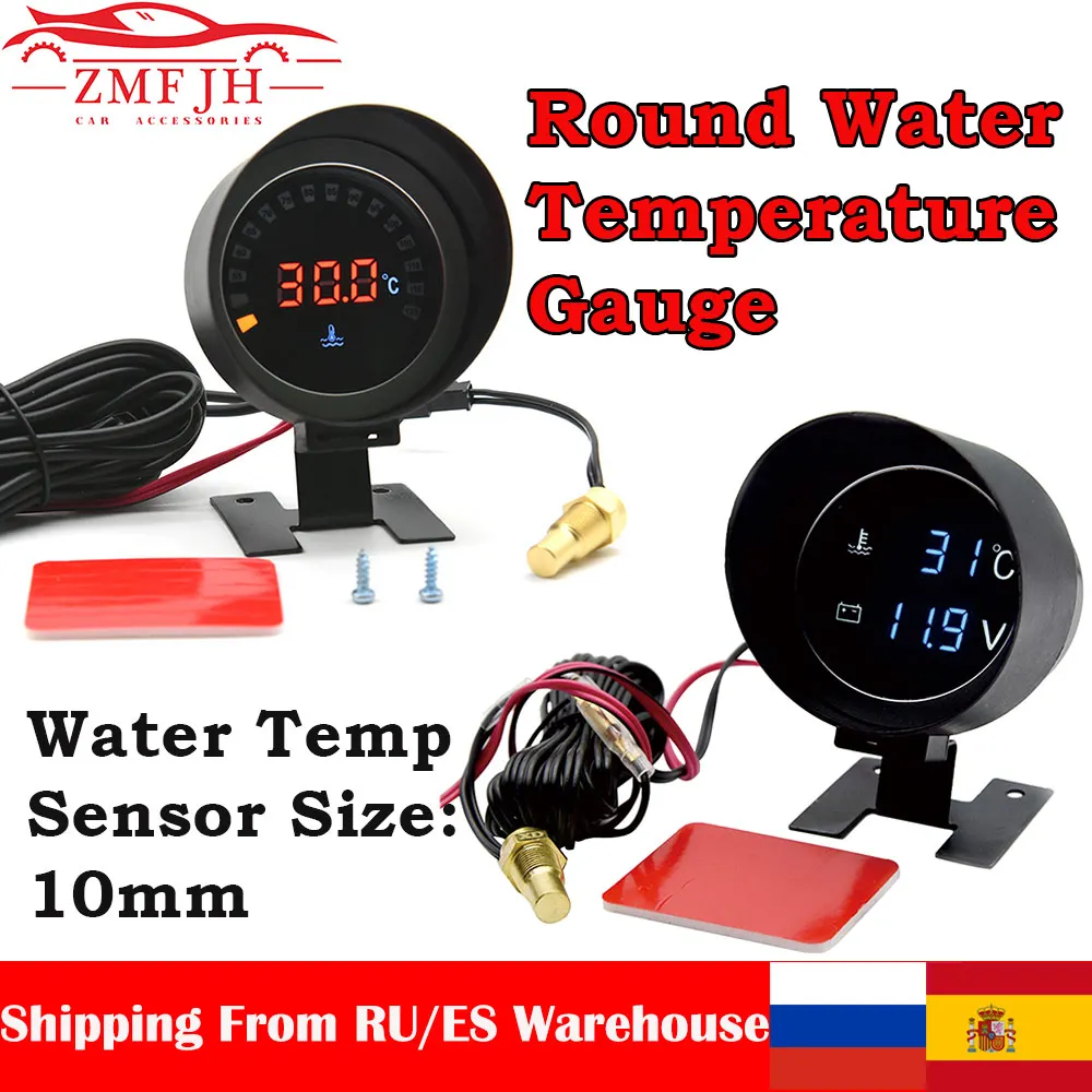Digital Display Water Temp Gauge Voltmeter with 17mm Head Plug Sensor 3/8 