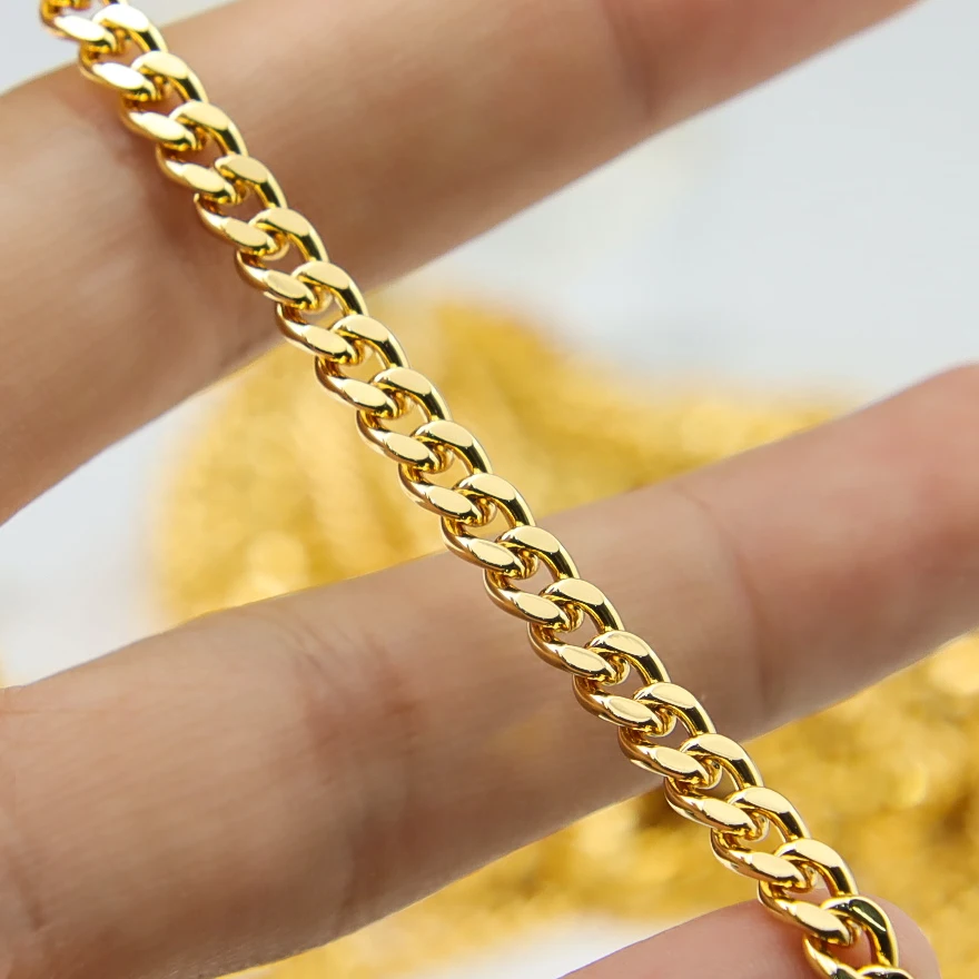 6 Stücke Dubai Einfache Gold Farbe Ketten Halskette 21 karat Vergoldet 58 cm Handwerk Halsband Nigeria Frauen Hochzeit Schmuck – Detail 3