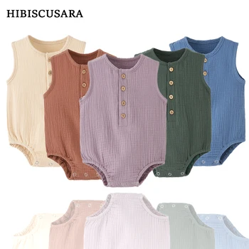 Estate Solido Neonato 100% Cotone Lino Body Ragazzo Ragazza Senza Maniche Pagliaccetto Tuta Morbida Pelle-amichevole Sottile Comodo 1
