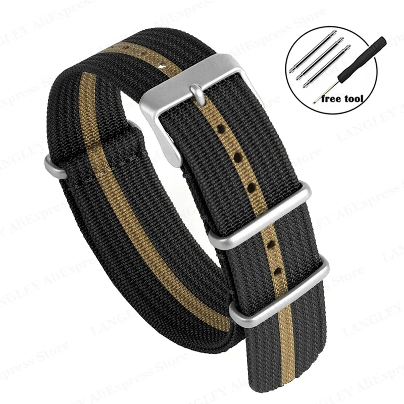 Black Gold Nylon Ribbed Strap - Stylish Military Sport Watchband Bracelet