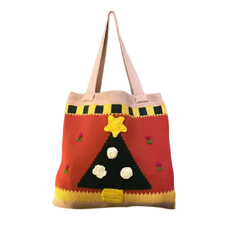 Women Knitted HandBag Hand Knitted Christmas Gifts Beach Bag Casual Shopping Bag Lightweight Shoulder Tote Woven Wrist Pouch