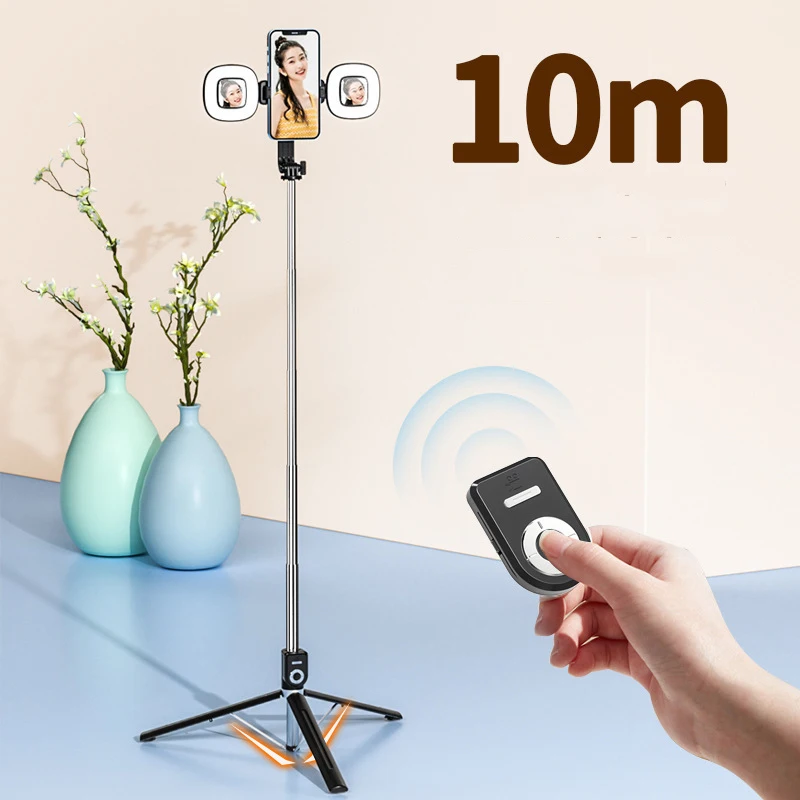 1.7M Extendable live Tripod Selfie Stick Support LED Ring Dual light mirror Stand 4 in 1 Phone Mount for Android IOS Cell Phone