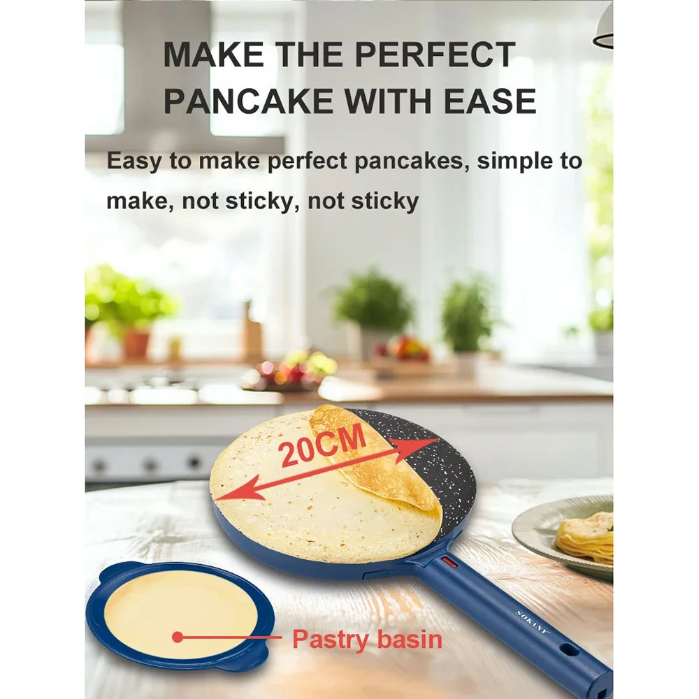 Houselin Electric Pancake Maker, Portable Pancake Maker Switch, Nonstick Coating, Easy To Use, with Handle 2