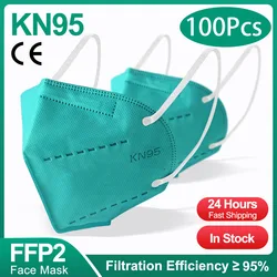Premium Black 5-Layer Protective Face Mask - Adult Size, Reusable & Certified Respirator (KN95-100PCS-Green)