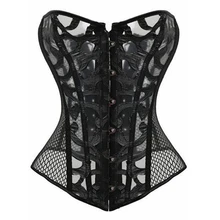 

Women's Lace Cover Overbust Corset Lace Up Boned Lingerie Zipper Side Carnival Waist And Body Shaper Bustier Plus Size