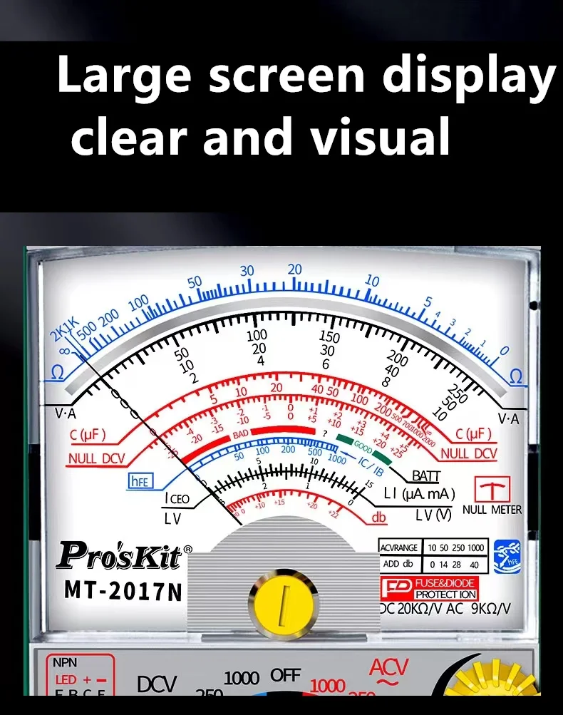 Pro'skit-MT-2019 Pointer Type Anti-misdetection Analog Multimeter, Ohm Test Meter, 24 Gears Pointer, Universal Meter