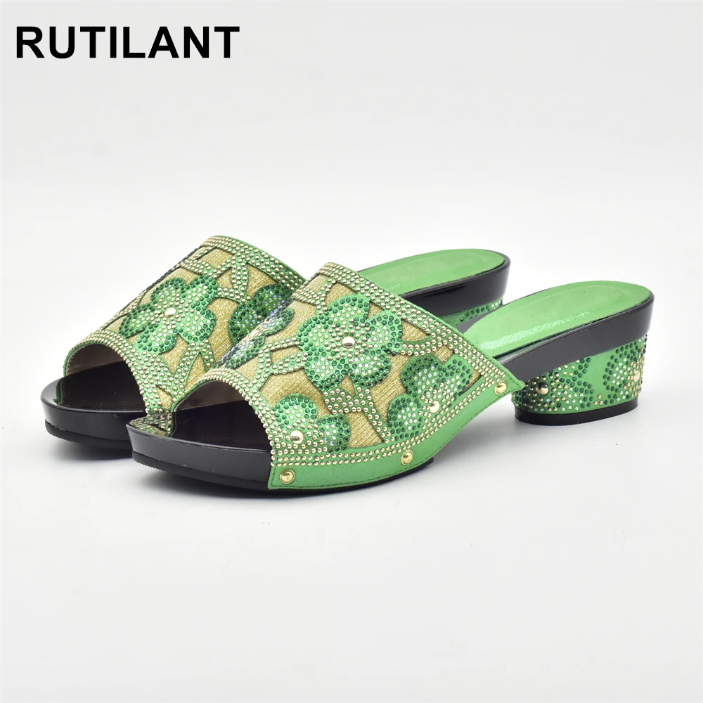 

Latest Green African Wedding Shoes Woman Open Toe Ladies Sandals Shoes Party Wedding Shoes Decorated with Rhinestone Party Shoes