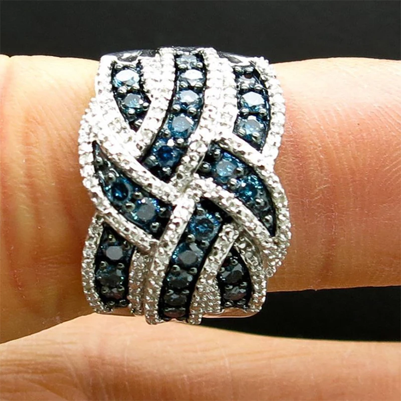 Fashion Rings S925 Stamp Blue CZ Zircon Stone Women Wedding Engagement Gifts