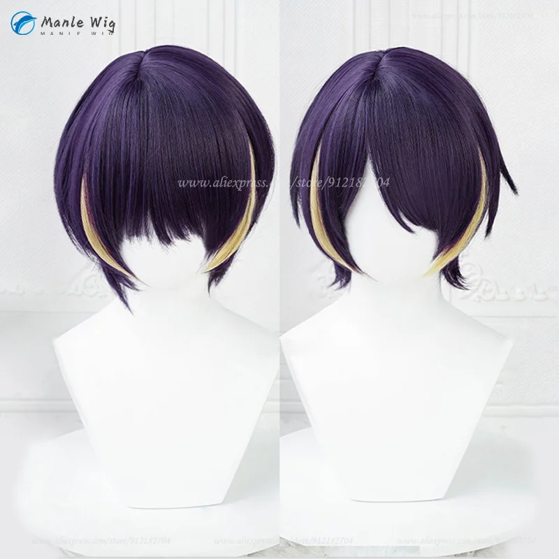 ヲホヲホ ES Shinobu Sengoku Dark Cosplay Wigs 30cm Purple Yellow Wig