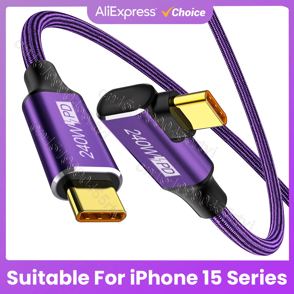 엘보 USB 타입 C to C 케이블, 고속 충전 와이어, 아이폰 15 플러스, PS5 스위치, 삼성 맥북 프로, 고속 충전 케이블, 240W, PD3.1, 5A 