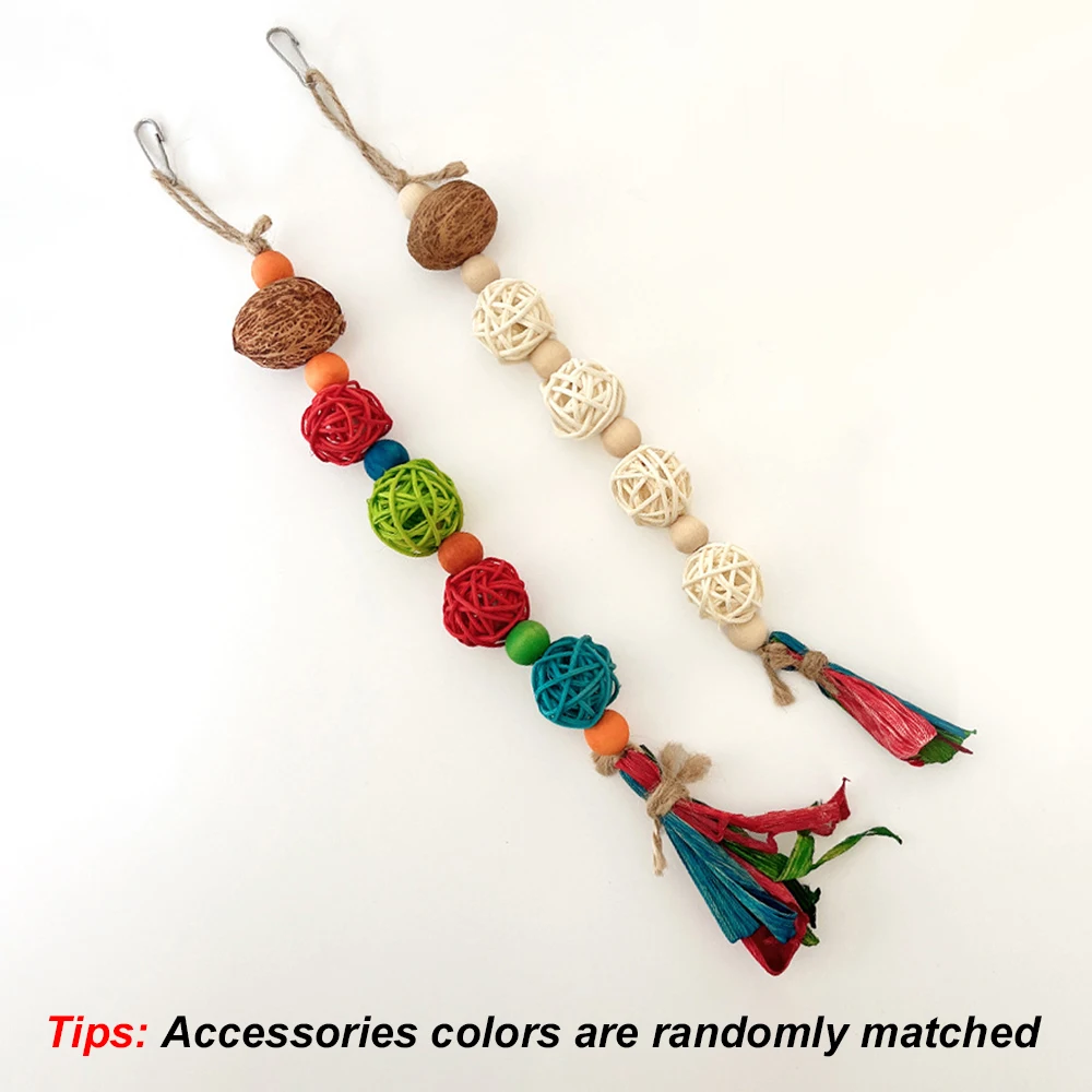 1pc Random Color Rattan Ball Bead Bite Toy Grinding Teeth Hanging Chew Toy for Parrot Bird Hamster Entertainment Cage Decoration