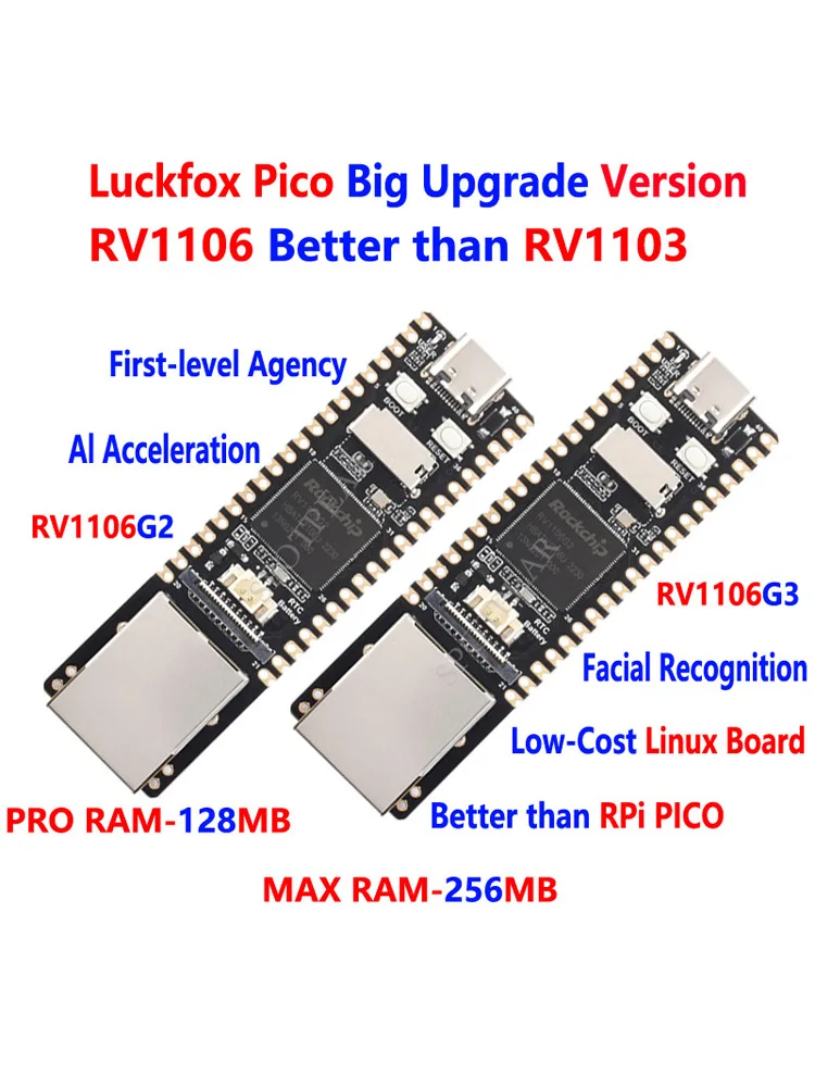 Luckfox Pico Pro / Luckfox Pico Max Linux RV1106 Rockchip AI Board ARM Cortex-A7 / RISC-V better than Raspberry Pi Pico
