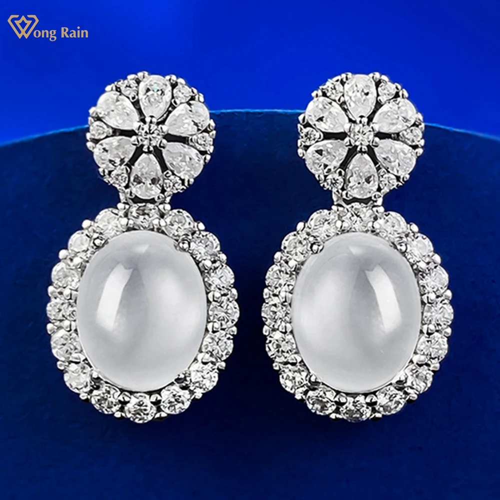 

Wong Rain Elegant 100% 925 Sterling Silver 8*10 MM Oval Jade High Carbon Diamond Gemstone Drop Earrings Fine Jewelry Wholesale