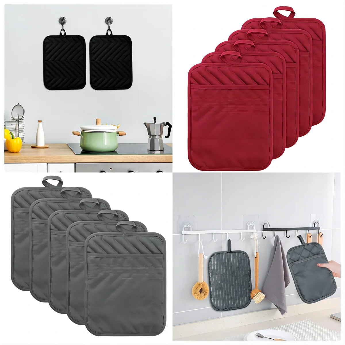 5Pcs Cotton Pot Holders with Pocket Heat Resistant Washable Oven Multipurpose Hot Pad for Kitchen Baking Cooking