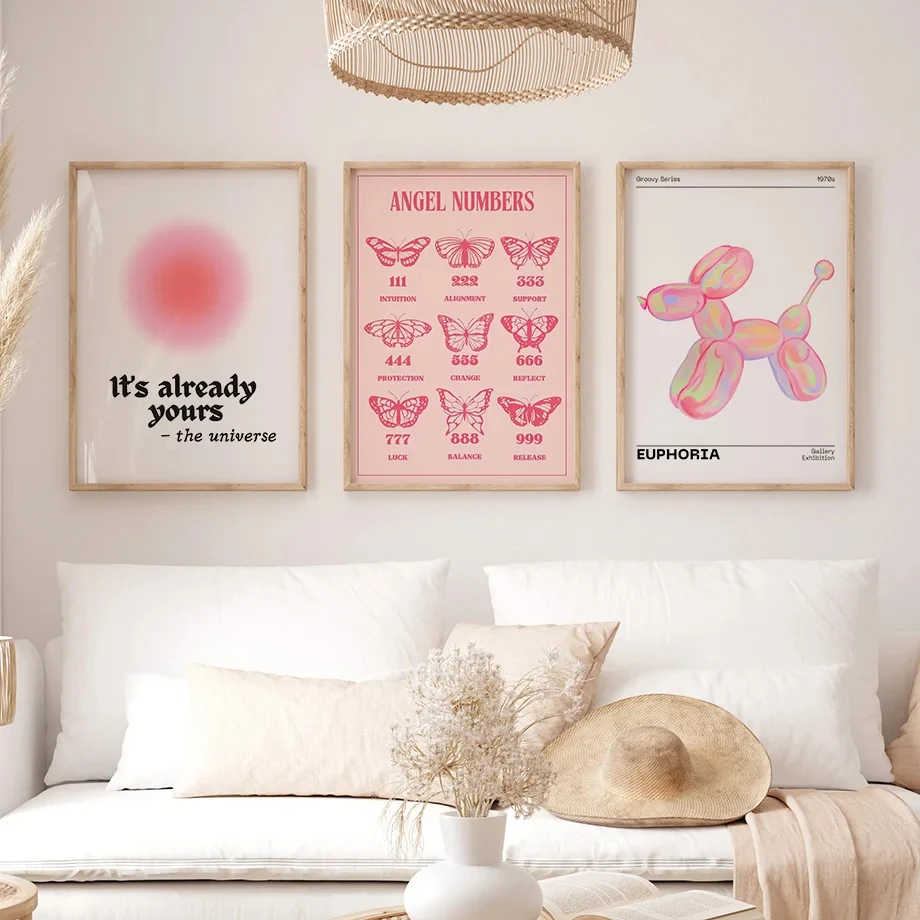 Pink Angel Number Floral Art Canvas Print - Gallery Wall Decor