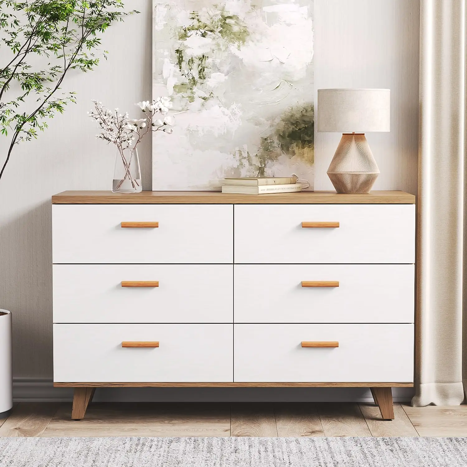

Angel Sar 6 Drawer White Wide Dresser, Wood Storage Organizer , Modern Drawer Chest for Nursery, Living Room, Hallway,