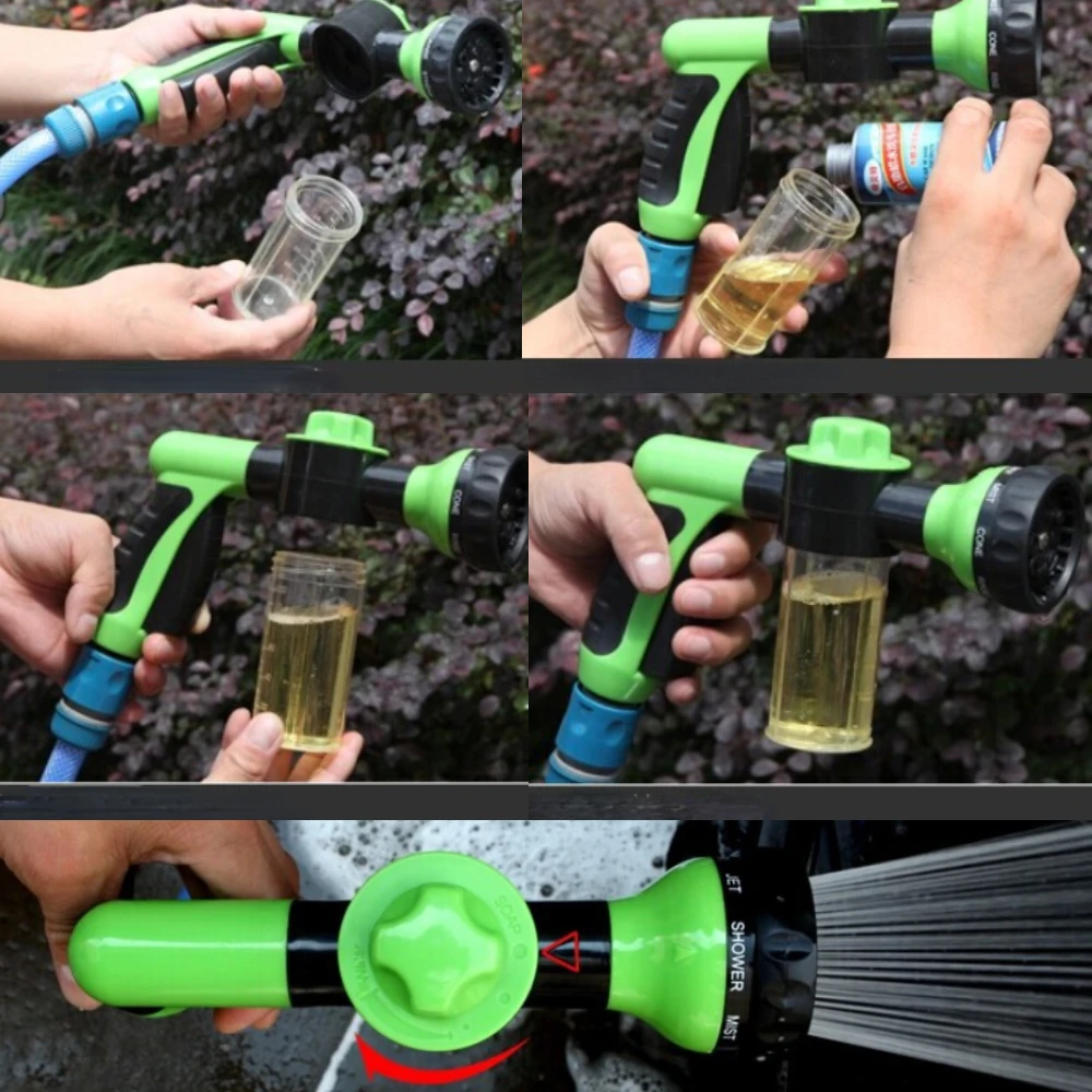 Pressure Hose Nozzle Foam Gun 8 In 1 Jet Spray Gun Soap Dispenser