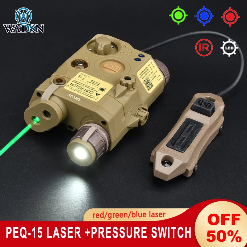 

WADSN PEQ15 Red Green Blue Laser IR Illuminator PEQ Airsoft Dual Function Pressure Switch Mount for Picantiny